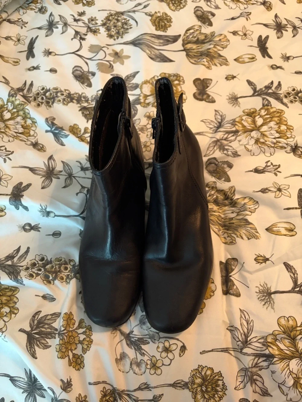 Clarks Black Leather Ankle Booties with Side Zip